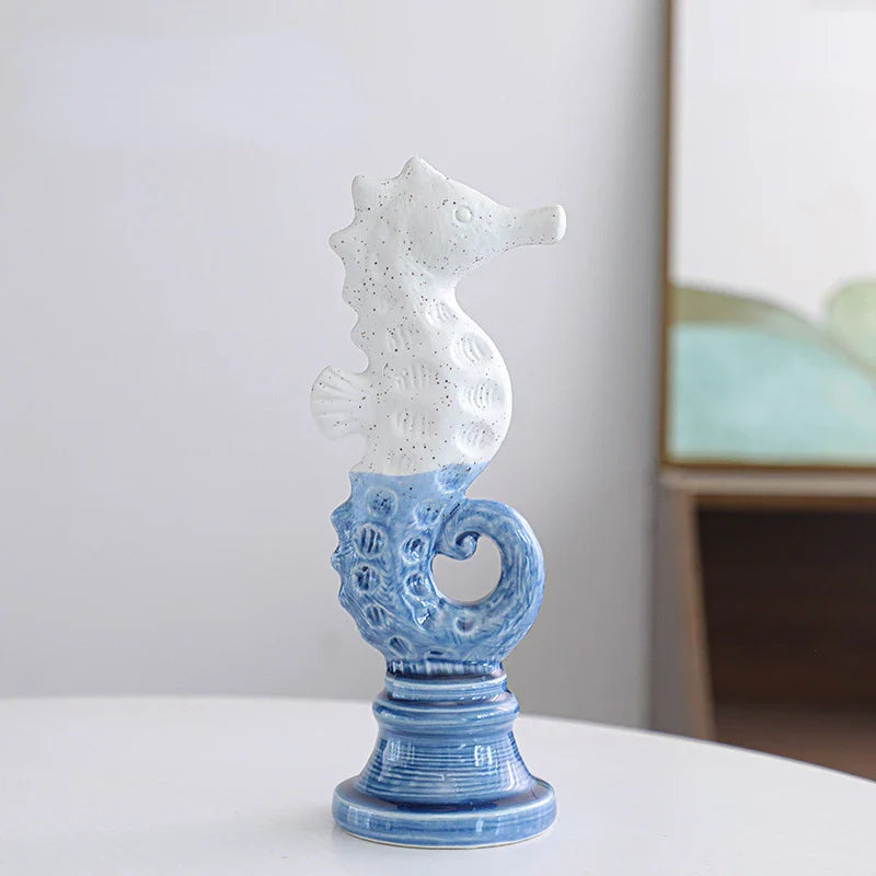 Afralia™ Cartoon Seahorse Ceramic Statue for Home Decoration