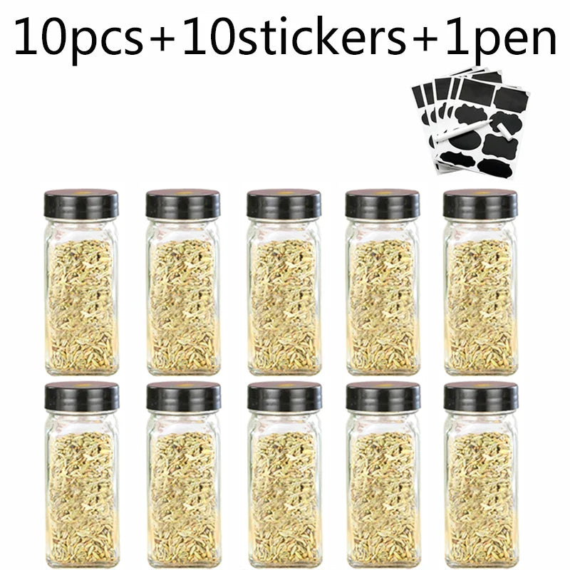 Afralia™ Glass Seasoning Jar Set Kitchen Spice Box Canister BBQ Bottle Jar