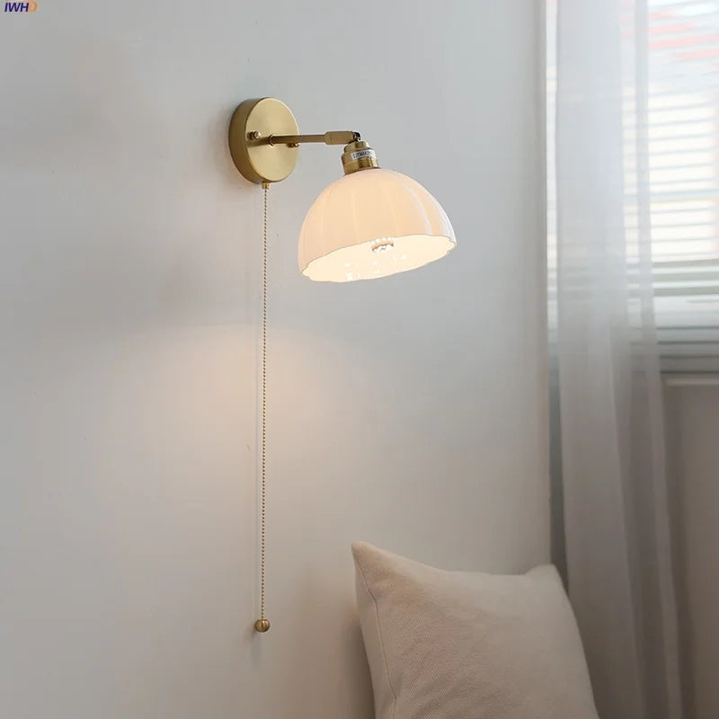 Afralia™ Rotatable Glass LED Wall Lamp with Copper Socket and Pull Chain Switch