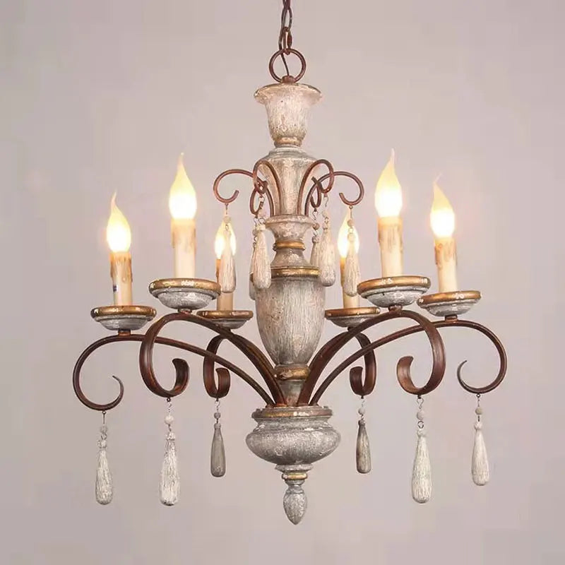 Afralia™ Vintage Loft American Solid Wood Chandelier for Living Dining Bedroom Villa
