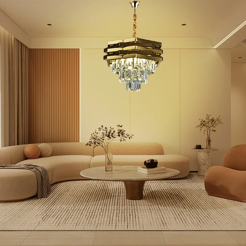 Afralia™ Modern Crystal Ceiling Chandelier 3 Level Pendant Light for Living Room