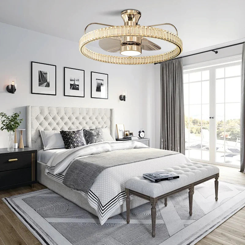 Afralia™ Modern Crystal Fan Lamp with Reversible Function, Remote Control, and Independent Fan-Light Integration