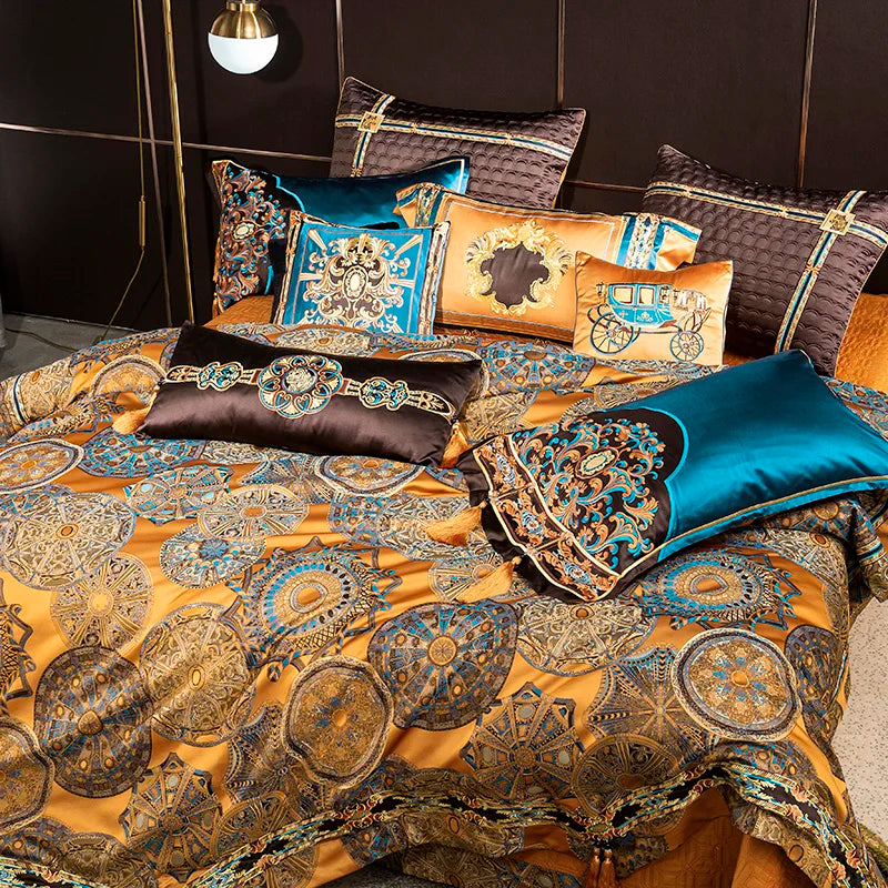Afralia™ European Villa Brocade Bedding Set, Satin Jacquard, 800TC Egyptian Cotton, Duvet Cover