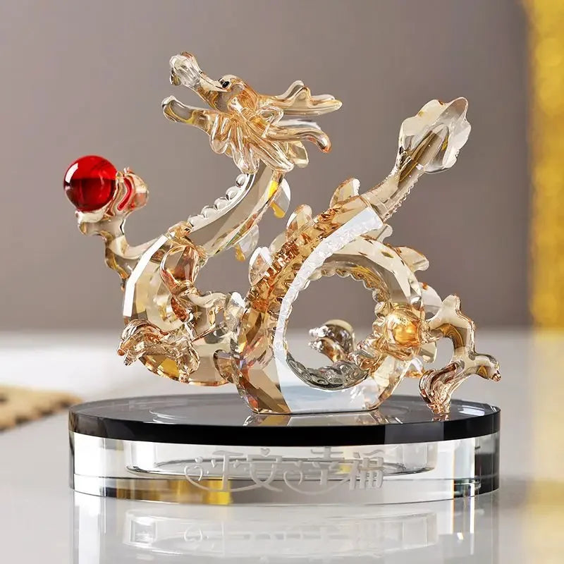 Afralia™ Crystal Dragon Statue Feng Shui Decor for Home/Office - Year of Dragon Mascot