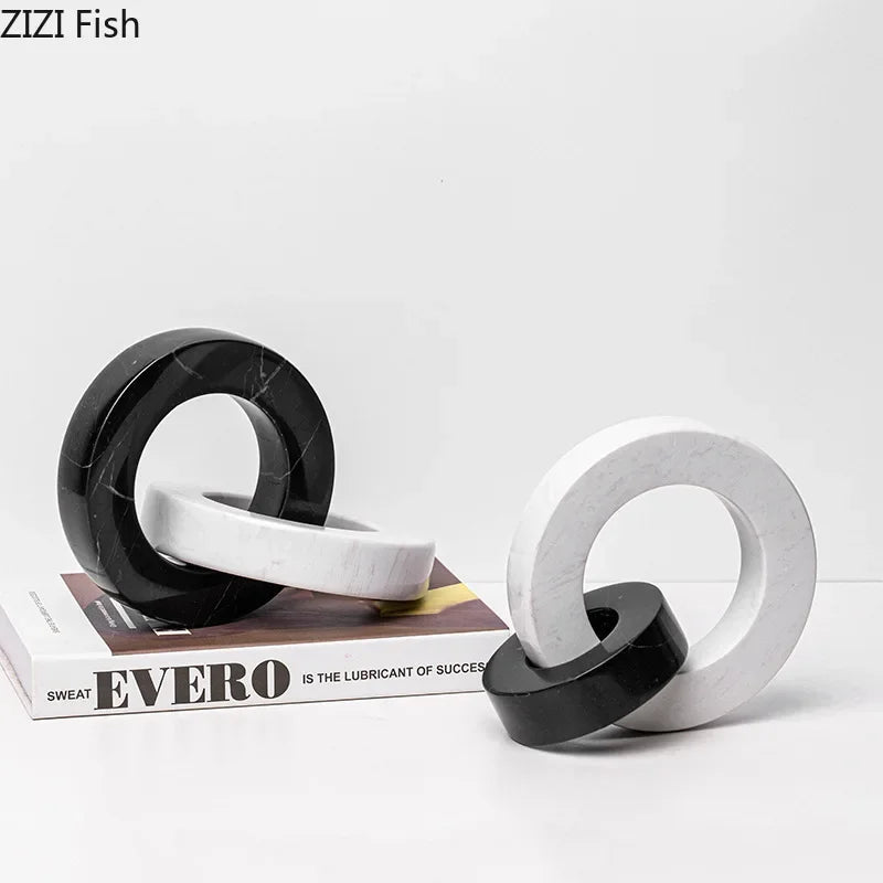 Afralia™ Ceramic Knot Sculpture Marble Round Ring Abstract Desk Decor Craft