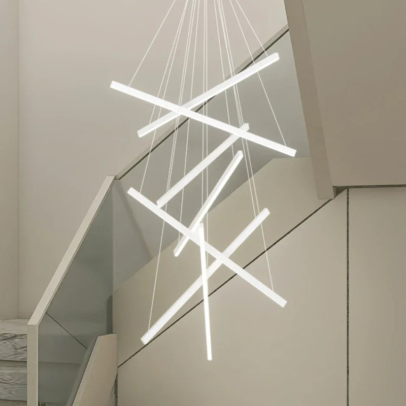 Afralia™ Modern Black Line Ceiling Chandelier for Living Room & Staircase