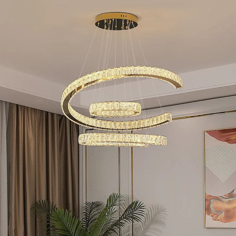 Afralia™ Luxury Gold LED Crystal Chandelier for Living & Dining Room Home Decor