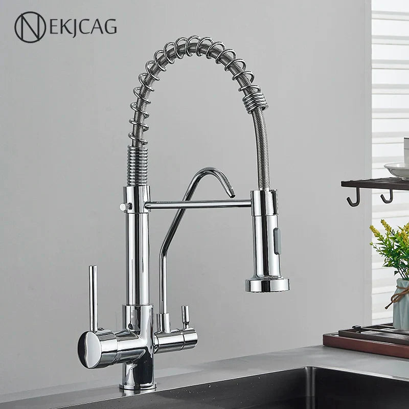 Afralia™ Chrome Plated Kitchen Faucet Purification Mixer Hot Cold Deck Install Sink Tap