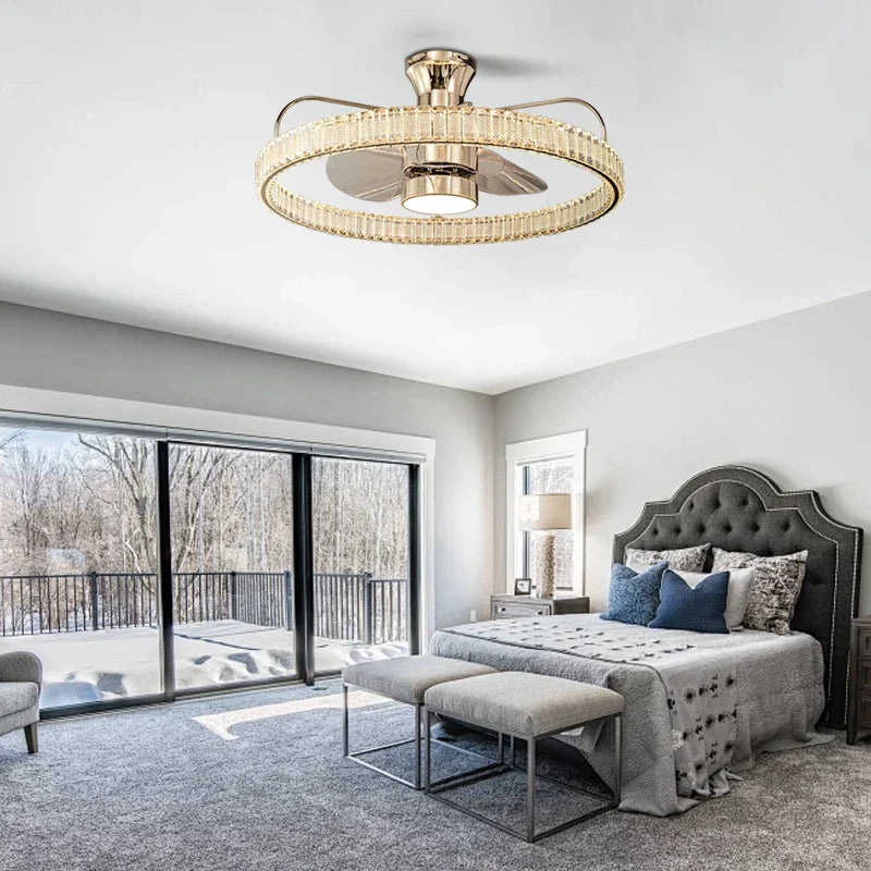 Afralia™ Modern Crystal Fan Lamp with Reversible Function, Remote Control, and Independent Fan-Light Integration