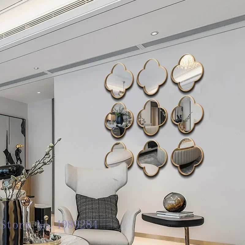 Afralia™ Golden Border Geometric Plum Flower Mirror Wall Decoration