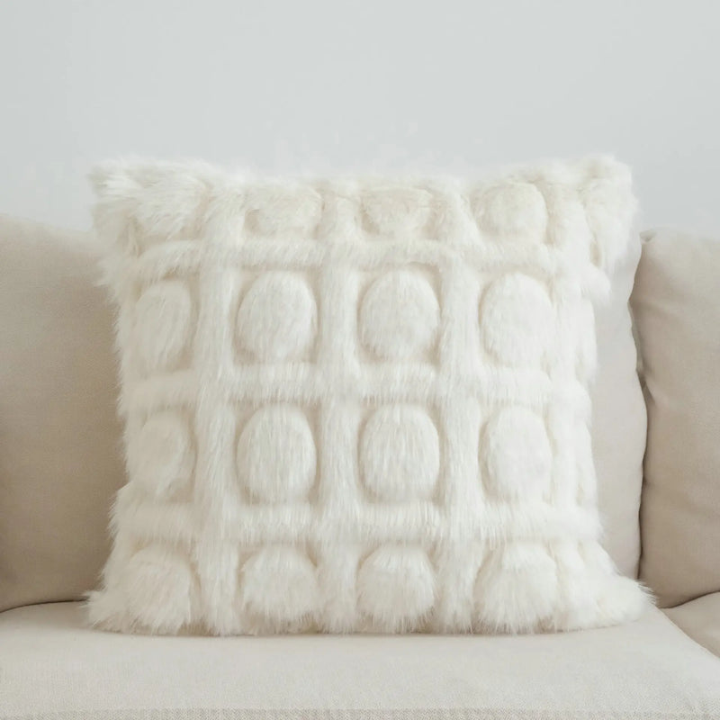 Afralia™ Cream Geometric Faux Fur Pillow Case for Luxury Home Decor