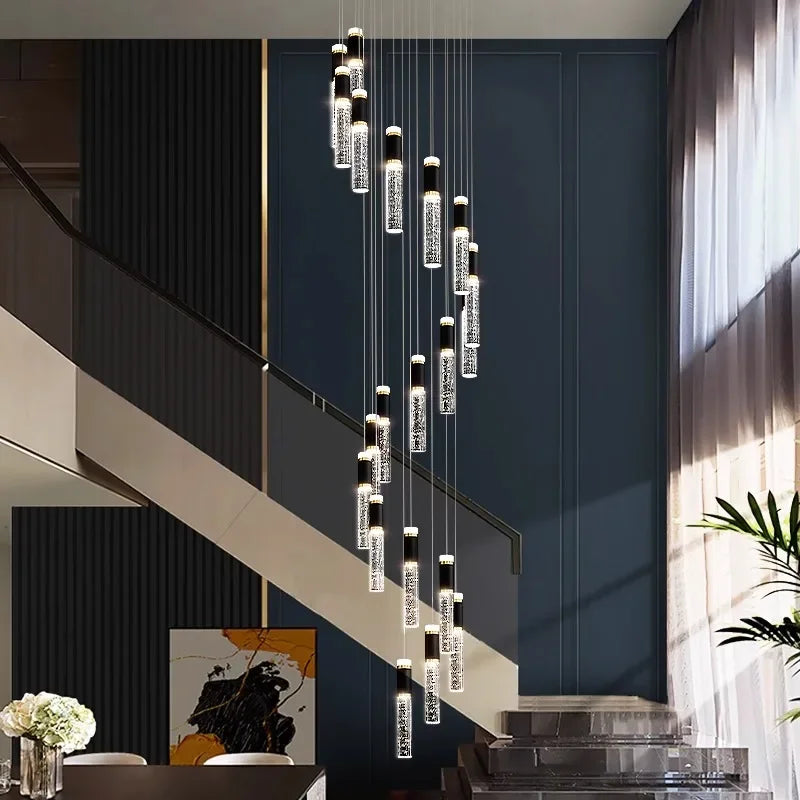 Afralia™ Crystal Chandelier Stair Pendant Lamp Living Room Interior Lighting