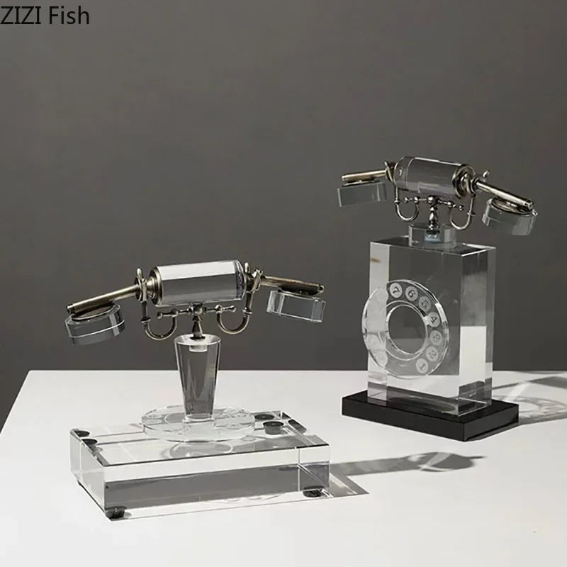 Afralia™ Crystal Telephone Sculpture Desk Decoration Retro Fixed Phone Room Decor Craft