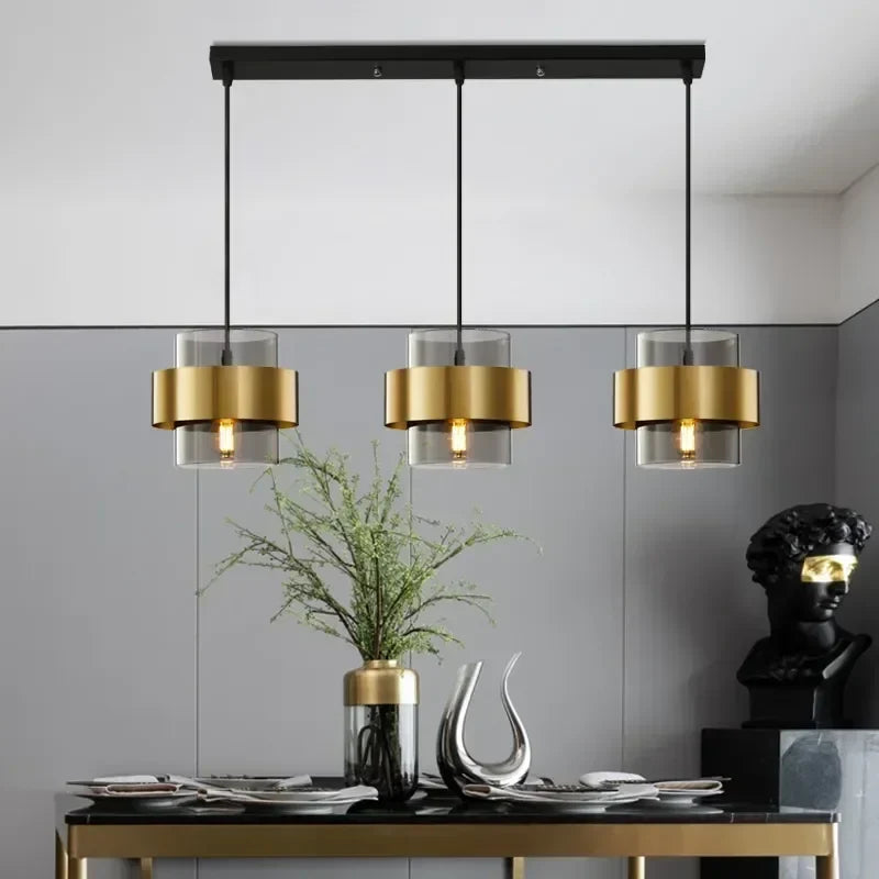 Afralia™ Luxury Golden LED Pendant Chandelier for Aisle, Restaurant, Bedroom - Postmodern Minimalist