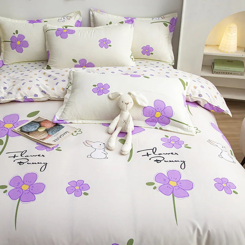 Afralia™ Cartoon Printed Bedding Set: Bed Sheet, Duvet Cover, Pillowcases