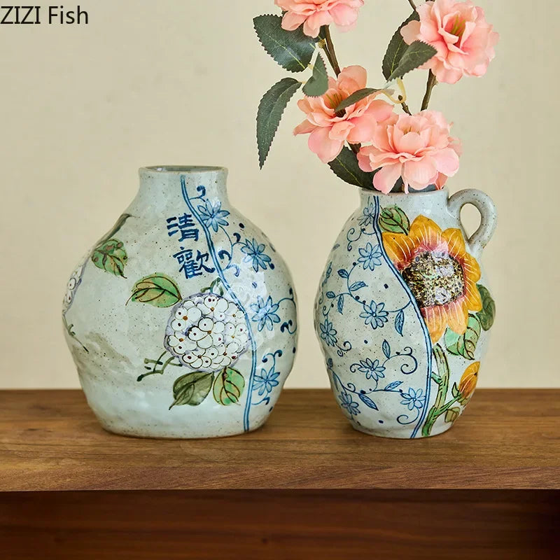 Afralia™ Ceramic Vase with Artificial Flowers - Room Aesthetic Decor