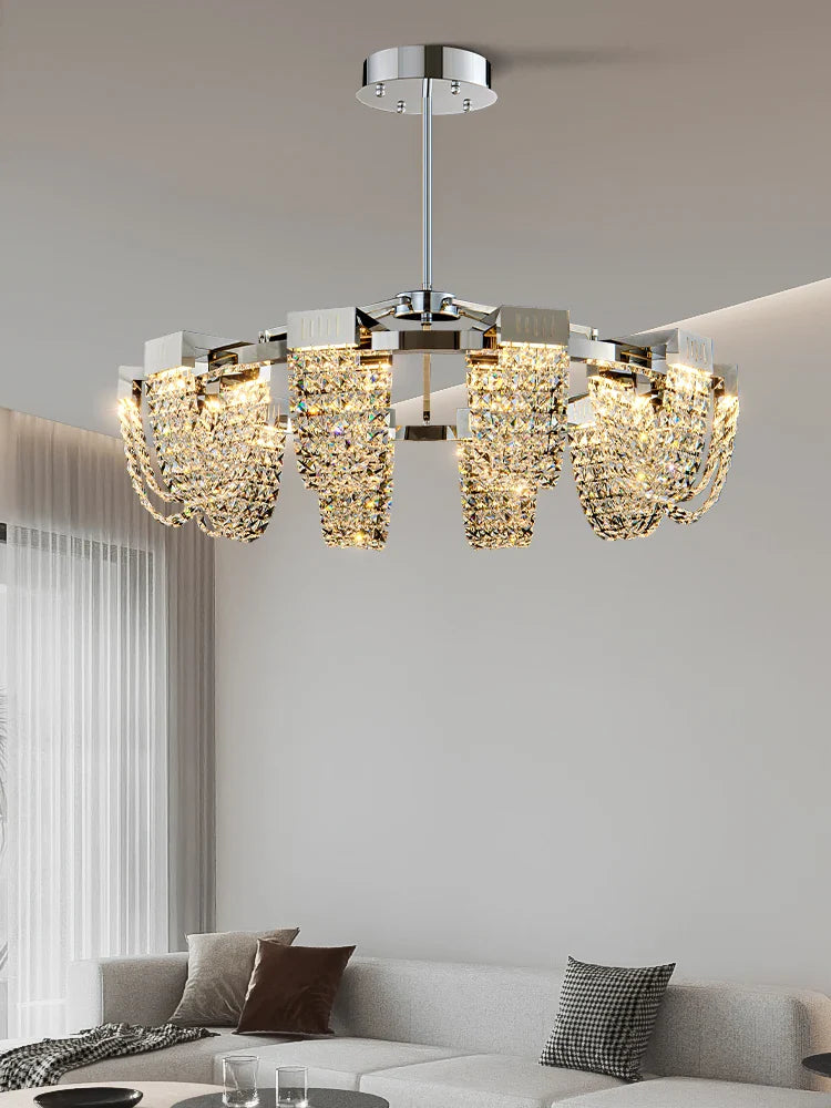 Afralia™ Crystal Pendant Light for Ceiling and Dining Room Decor - Luxe Stainless Steel Chandelier