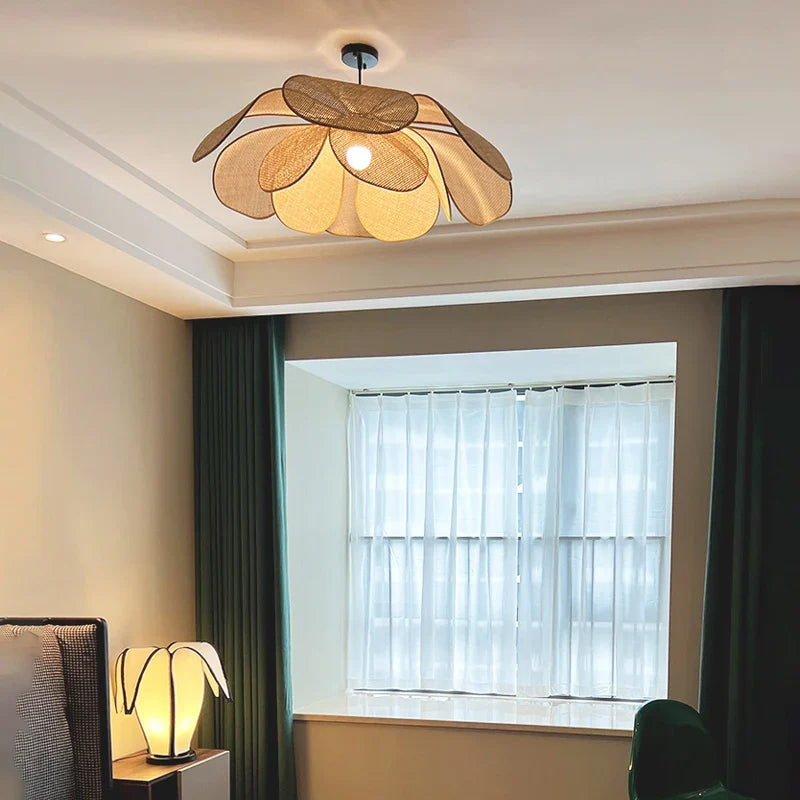 Afralia™ Wabi Sabi RattanPetal LED Pendant Light for Home Decor and Lighting