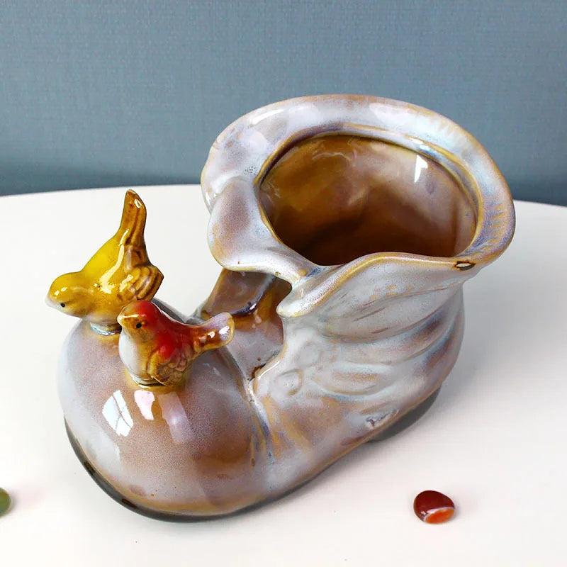 Afralia™ Small Boots Shoe Flower Pot Vase Succulent Planting Pen Container Storage