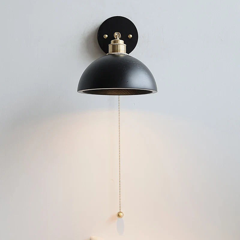 Afralia™ Wood Copper Wall Sconce Modern LED Fixture Bedside Lamp Bar Rotate Black