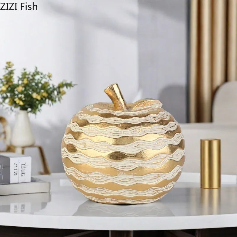 Golden Fruits Statue Set by Afralia™: Apple, Pear, Pineapple Sculptures for Aesthetic Room Decor