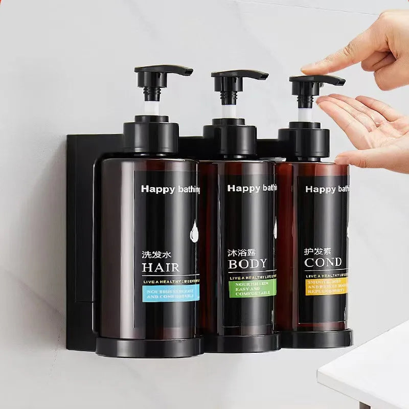 Afralia™ Amber Soap Dispenser & Shampoo Bottles Set for Drill-Free Bathroom Storage