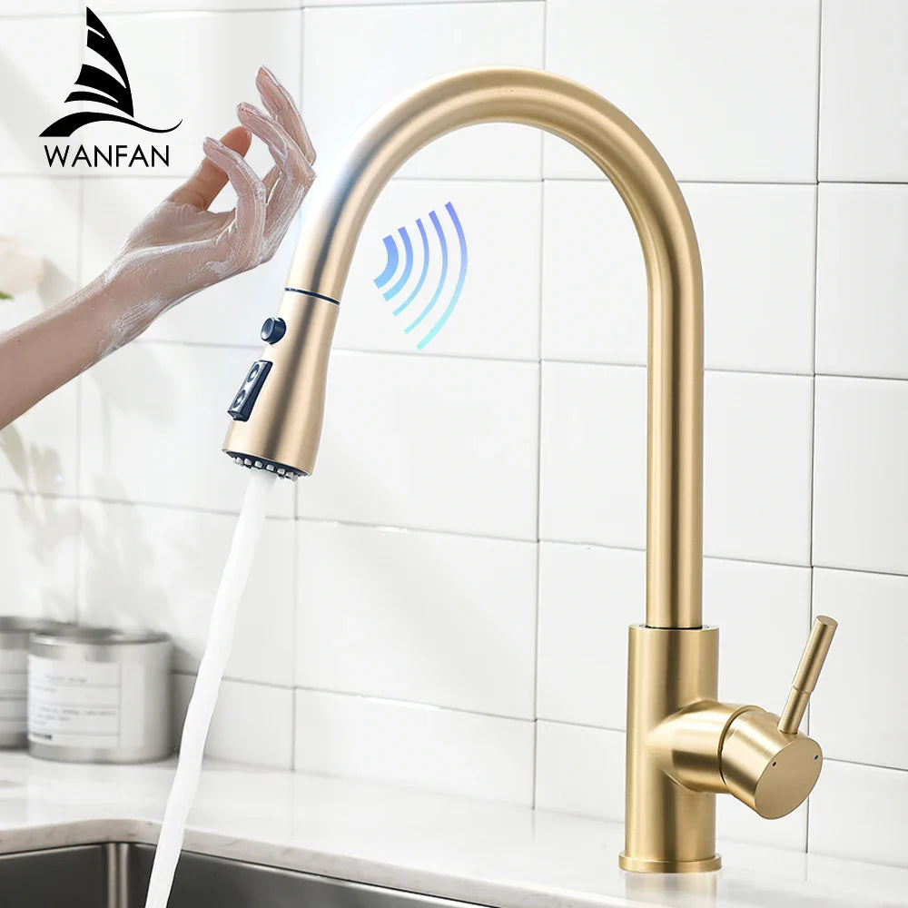 Afralia™ Gold Sensor Kitchen Faucet Stainless Steel Smart Touch Control Sink Tap