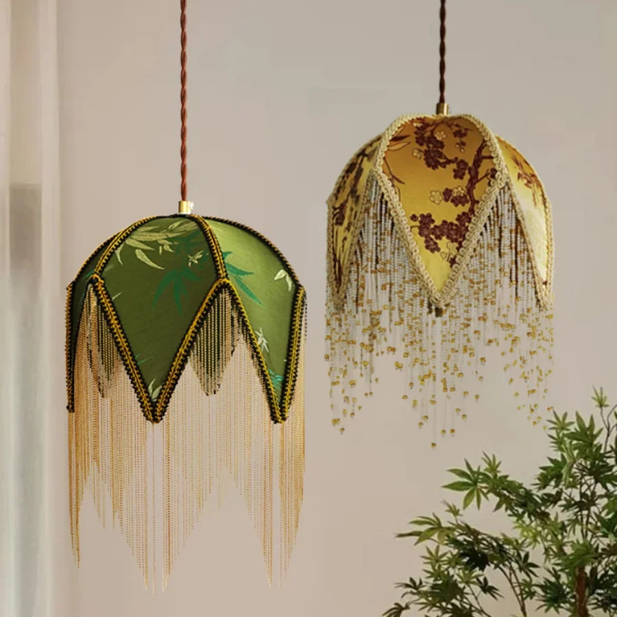 Afralia™ Iron Tassel LED Pendant Lights Vintage French Cloth Home Decor Hallway Bedroom