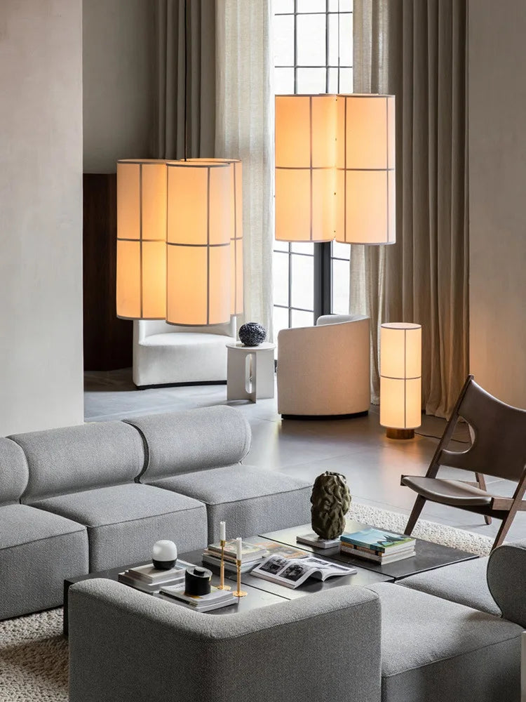 Afralia™ Hashira Cluster Pendant Light Vintage Cloth Lampshade Hanging Lamp