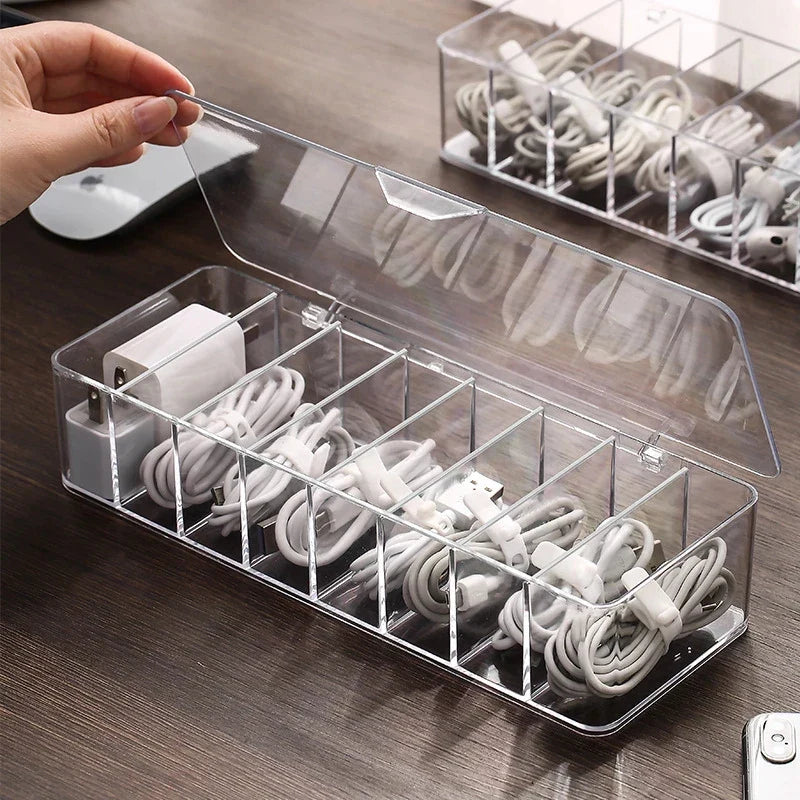 Afralia™ Cable Storage Box: Transparent Desk Organizer for Wire Management