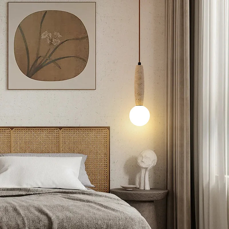 Afralia™ Natural Stone Art Pendant Light with White Glass Lampshade for Vintage LED Chandelier