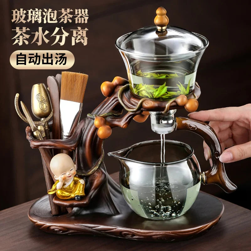Afralia™ Five-Shaped Glass Tea Set with Semi-Automatic Teapot and Magnetic Water Pot