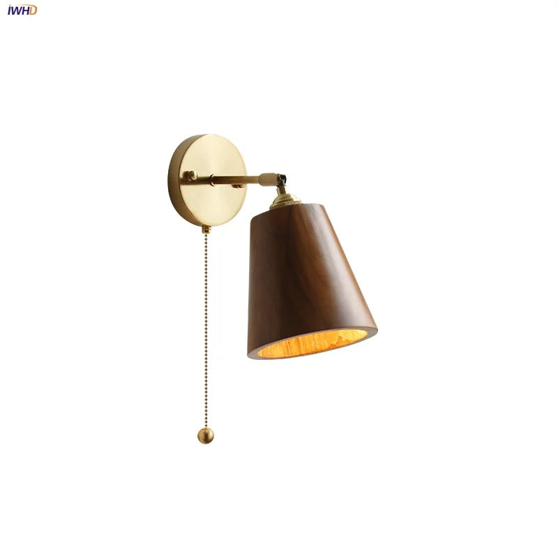 Afralia™ Walnut Wood LED Wall Light Fixture with Pull Chain Switch, Rotating Up Down Design