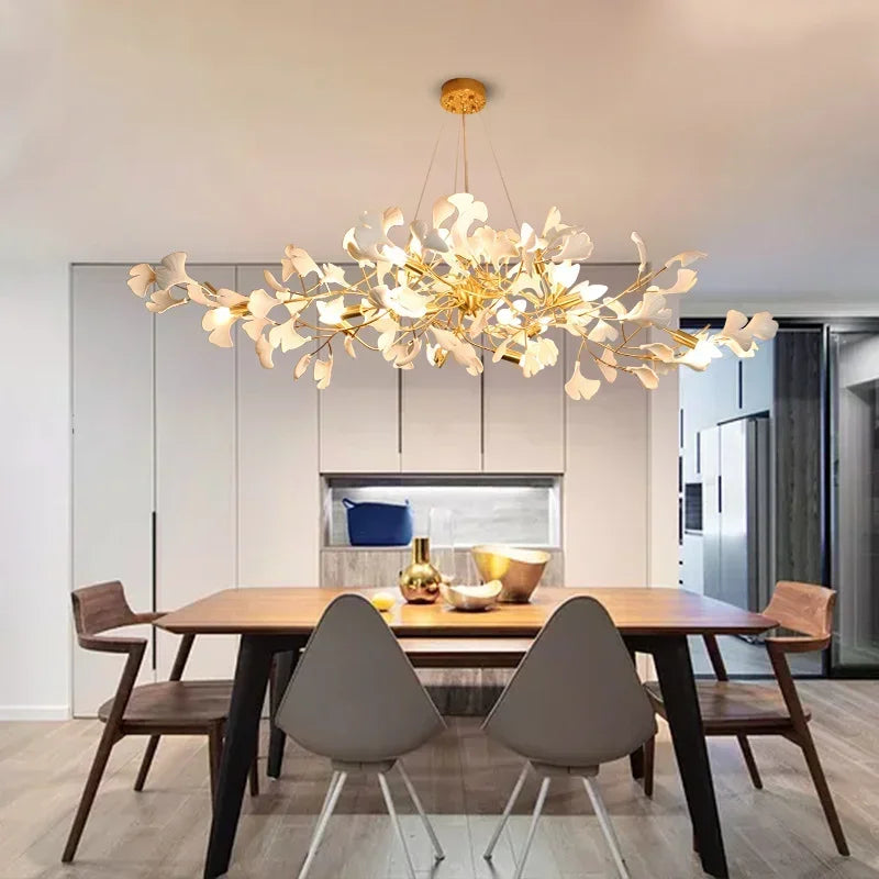 Afralia™ Ginkgo Chandelier Villa Duplex Pendant Light for Living Room & Hotel Lobby