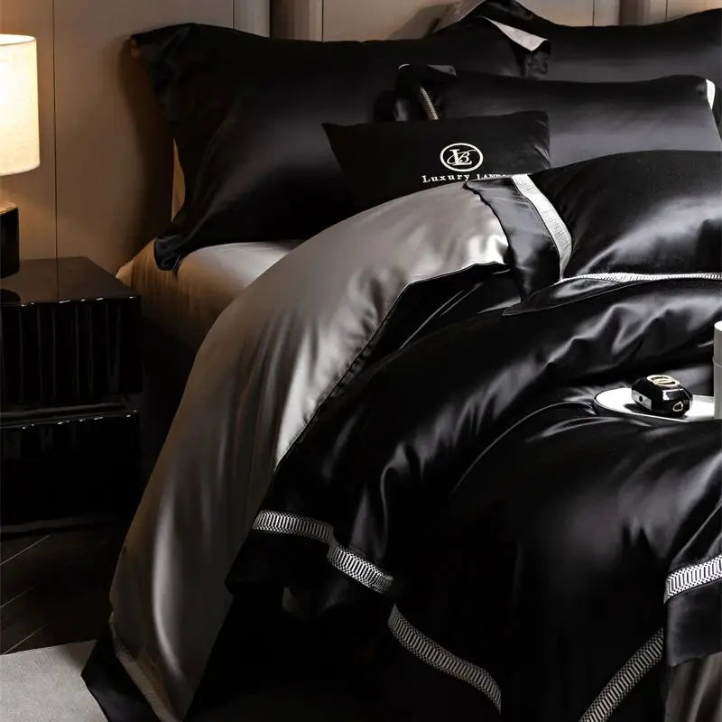 Afralia™ Mulberry Silk Blend & Cotton Patchwork Duvet Cover Set with Bed Sheet & Pillowcases