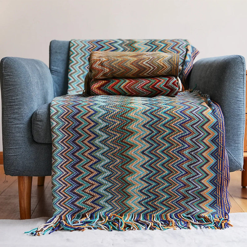 Afralia™ Bohemian Stripe Throw Blanket with Tassels - Cozy Sofa or Bedspread Bushawl