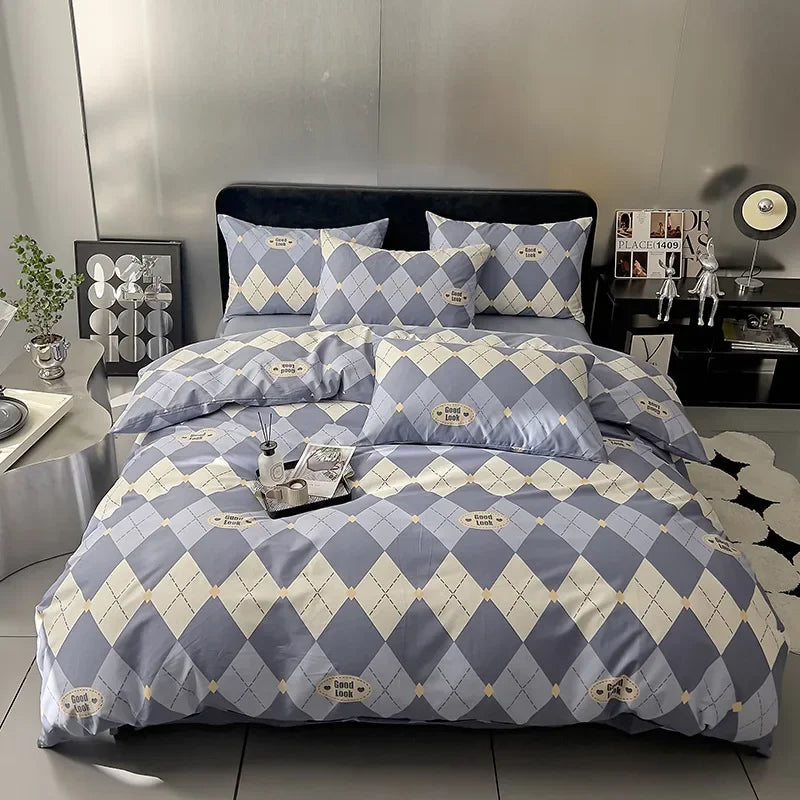 Afralia™ Nordic Grid Cotton Bedding Set - High Quality Comforter Cover Set