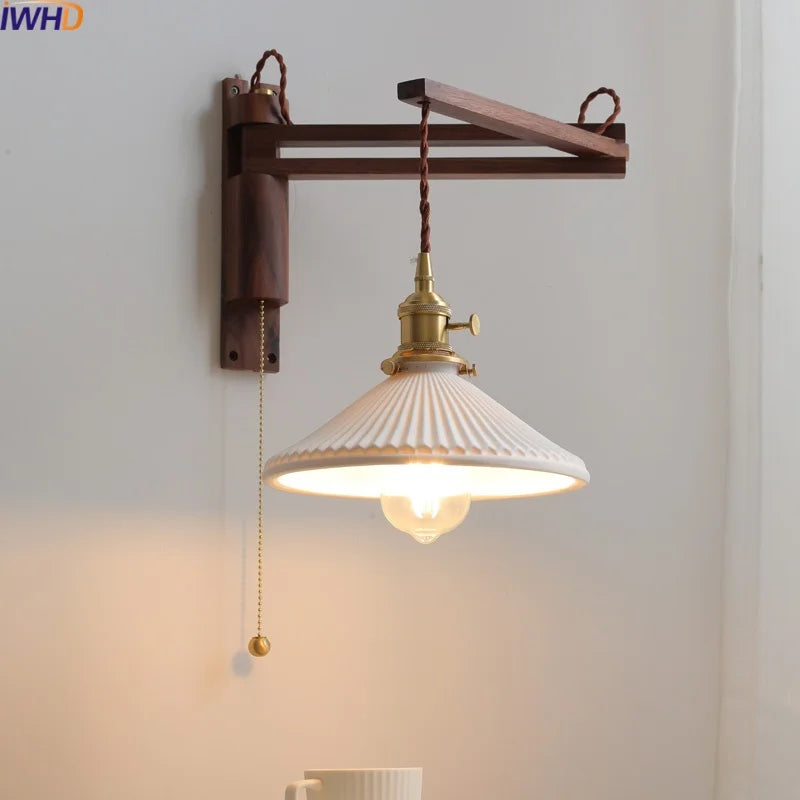 Afralia™ Ceramic Copper LED Wall Lights Pull Chain Switch Nordic Bedside Lamp
