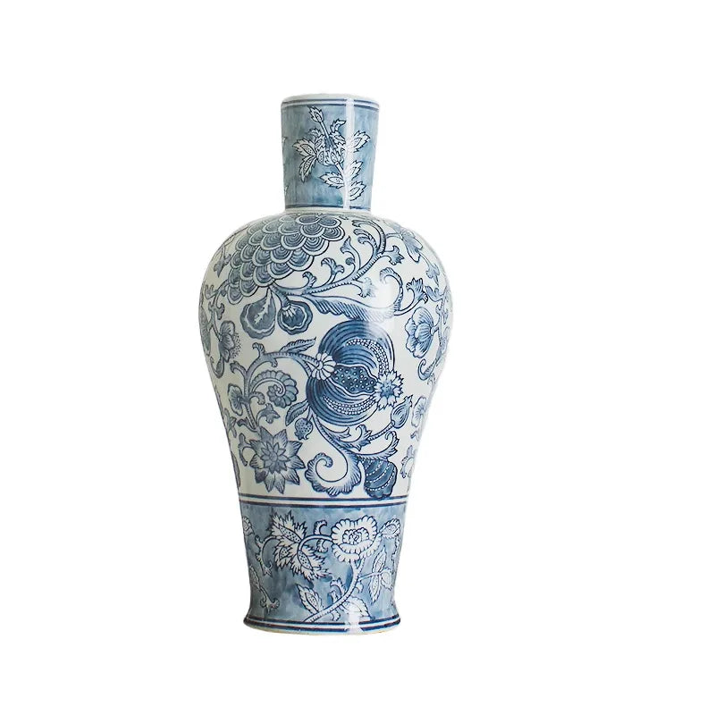 Afralia™ Chinese Blue White Porcelain General's Jar Flower Vase Home Decoration