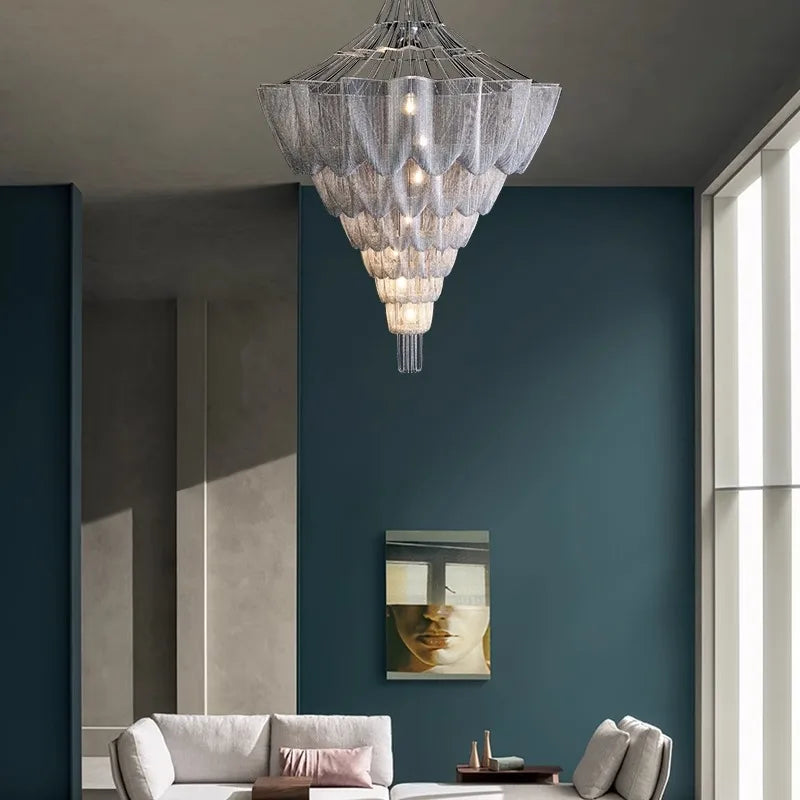 Afralia™ Nordic Tassel Chandelier Spiral Staircase Ceiling Light for Villa Living Room