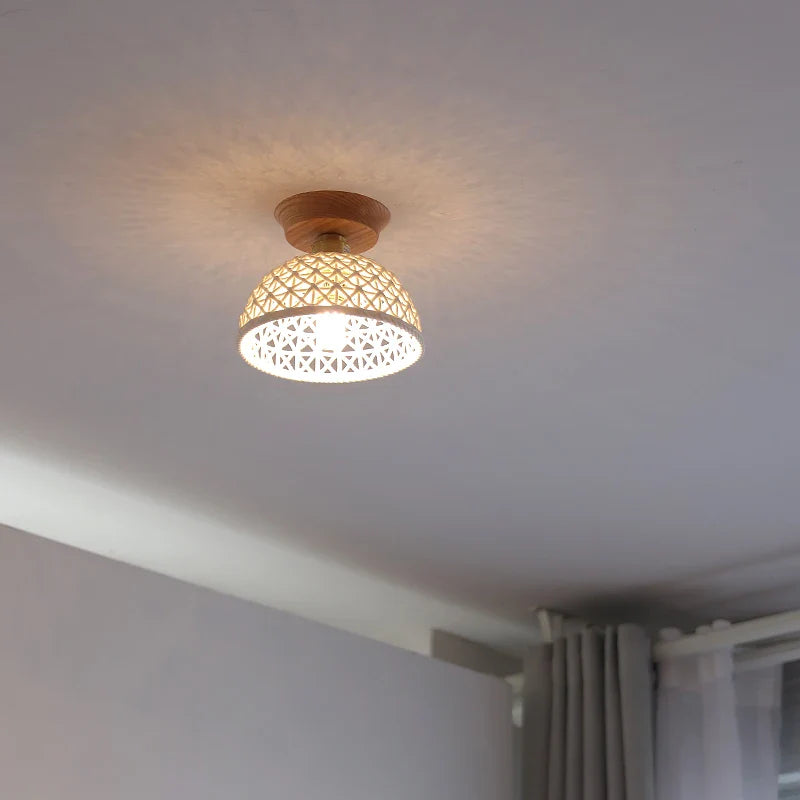 Afralia™ White Ceramic LED Ceiling Lamp Wood Ash Nordic Modern Copper Light
