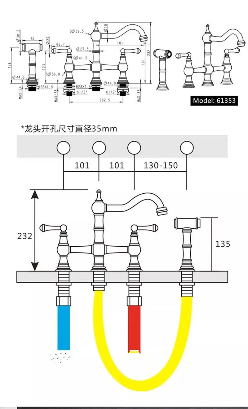 Afralia™ Gold Kitchen Faucet with Hand Shower and Pot Filler Tap