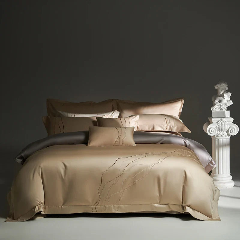 Afralia™ Luxury Embroidered 4-Piece Egyptian Cotton Bedding Set