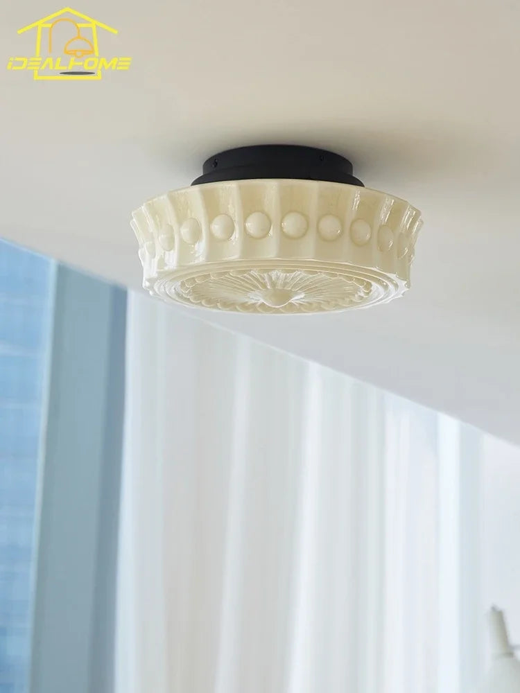 Afralia™ Cream Glass LED Ceiling Light Retro Medieval Style Home Decor