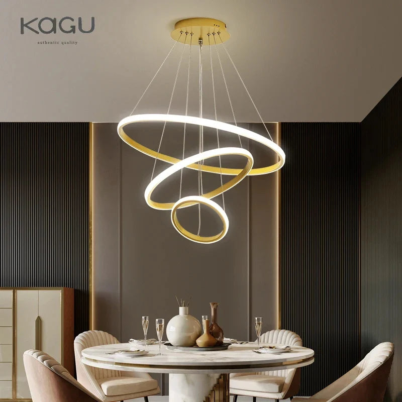 Afralia™ Modern LED Circle Pendant Chandelier Black for Living Dining Kitchen