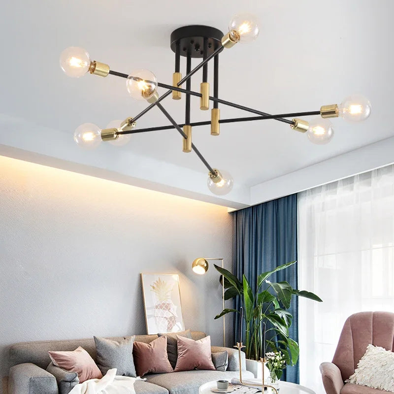 Afralia™ Vintage LED Chandelier - Elegant Black and Gold Hanging Lamp for Timeless Decor