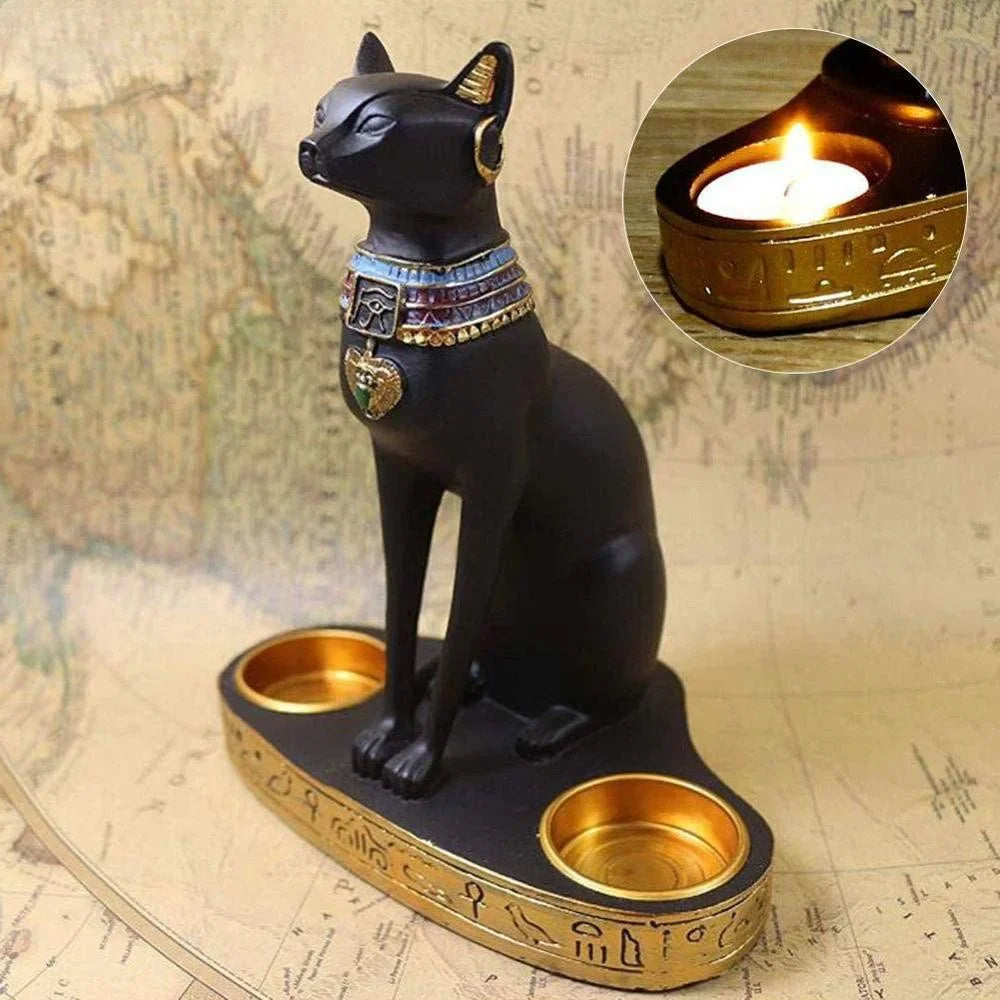 Afralia™ Cat Goddess Candle Holder Resin Statue Retro Figurine Decoration Ornament