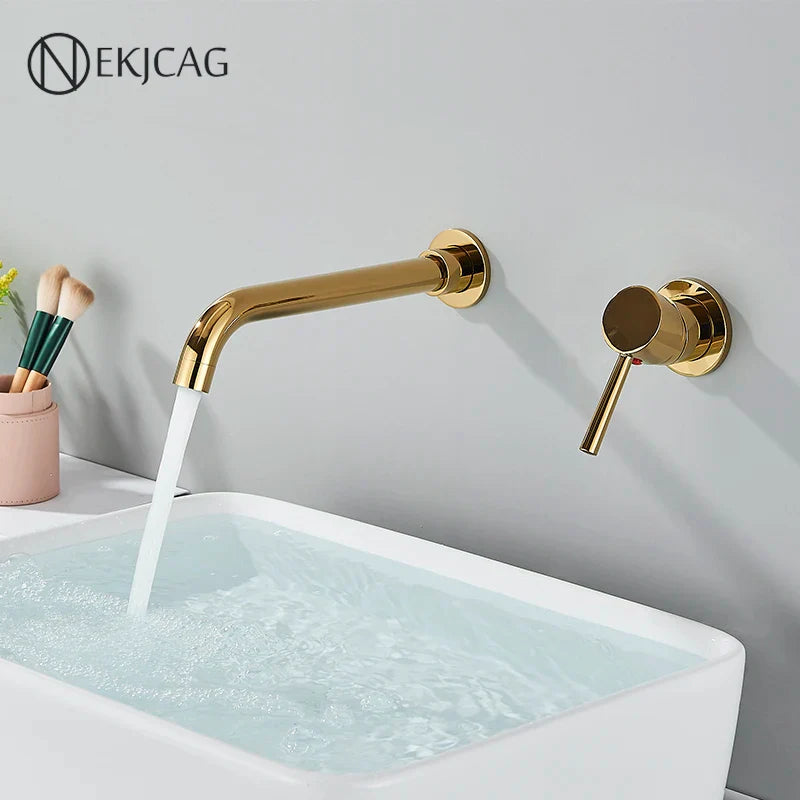 Afralia™ Gold Basin Faucet: Single Handle, Hot & Cold Water, Matte Black Finish