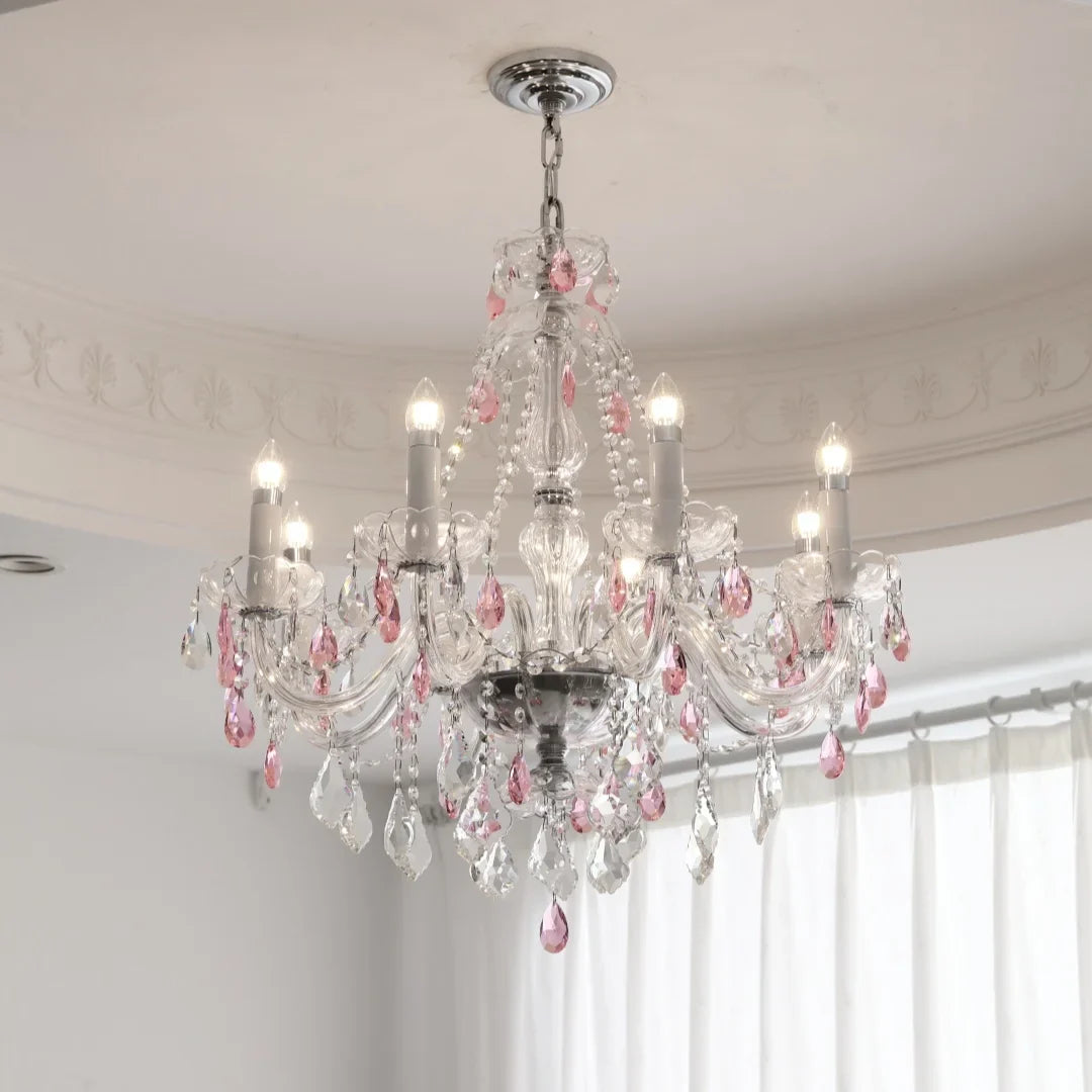 Afralia™ Pink Glass Chandelier: Luxury LED Pendant Lights for Living Room and Bedroom