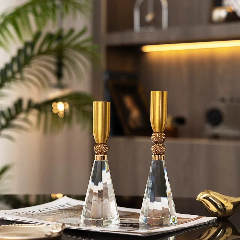 Afralia™ Crystal Candle Holder Set for Romantic Dinner Table Decor